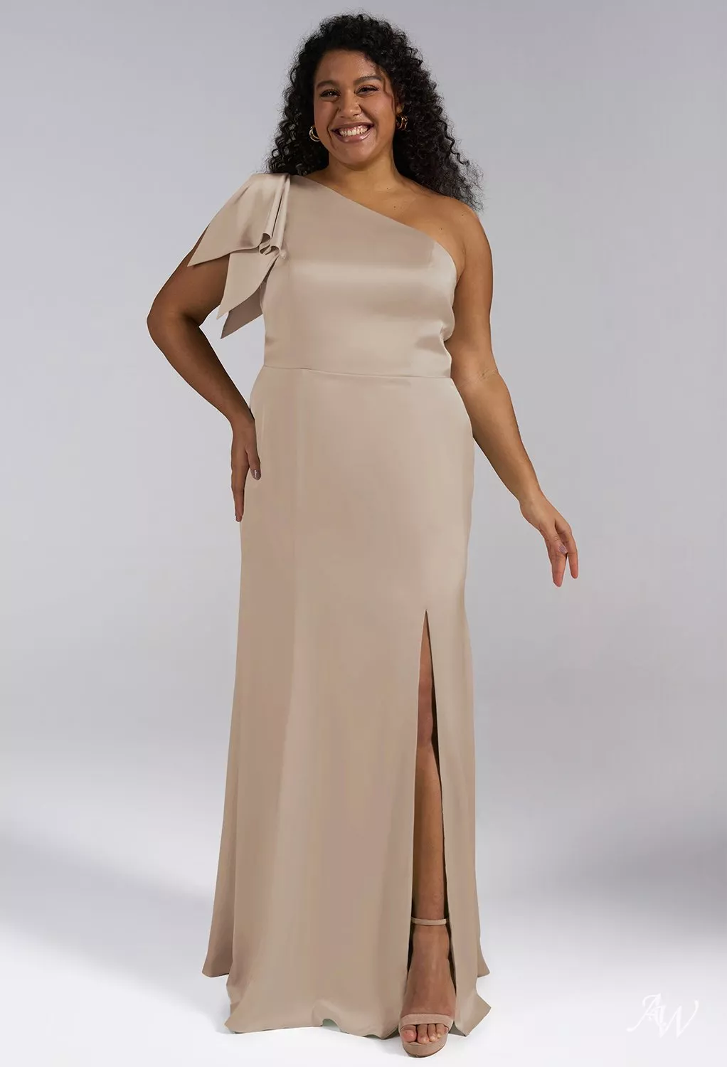 AW Dorsey Dress, Taupe Crystal Satin Satin Charmeuse Stretch Satin
